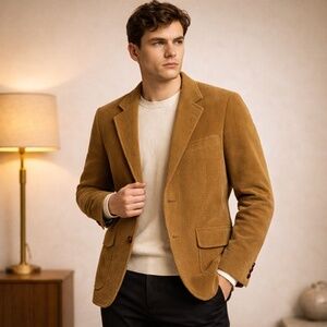 JORDACHE Late 70s–Early 80s Camel Corduroy Blazer Vintage Academia Western 40R